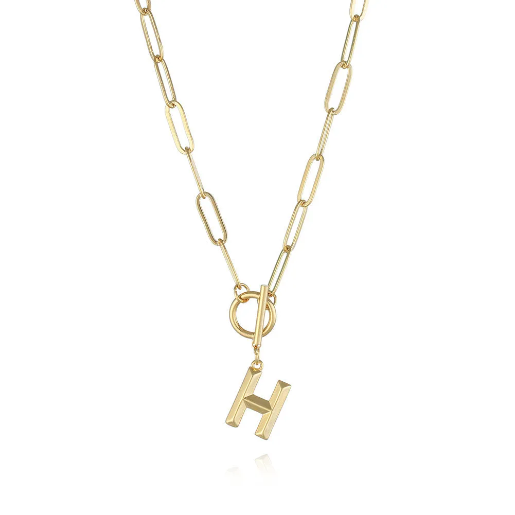 26 Letters A-Z Pendant Necklace with Thick Chain and OT Buckle - Unisex