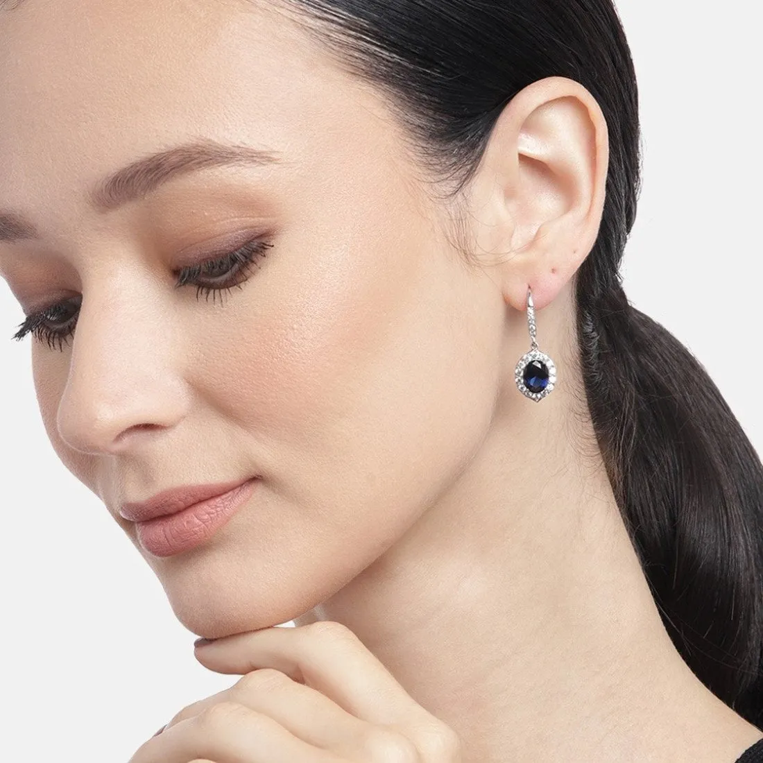 Sapphire Cascade Rhodium-Plated 925 Sterling Silver Drop Earrings