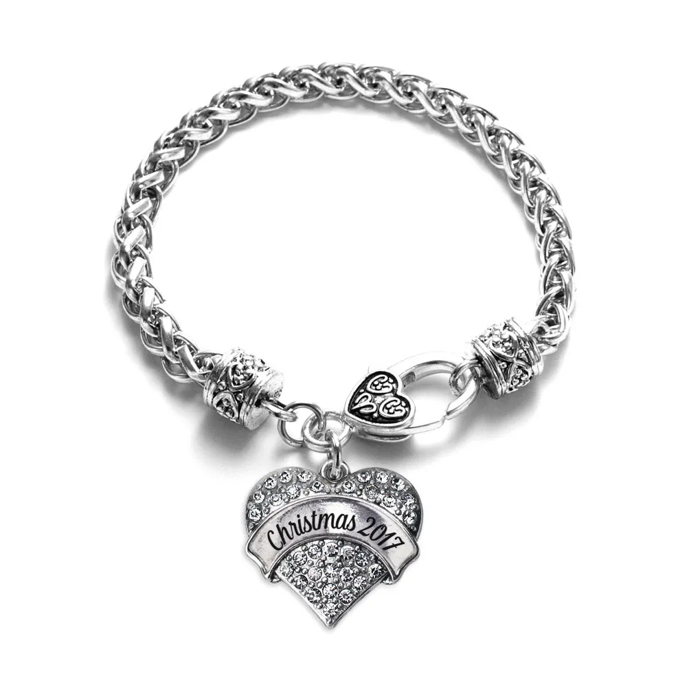Silver Christmas 2017 Pave Heart Charm Braided Bracelet