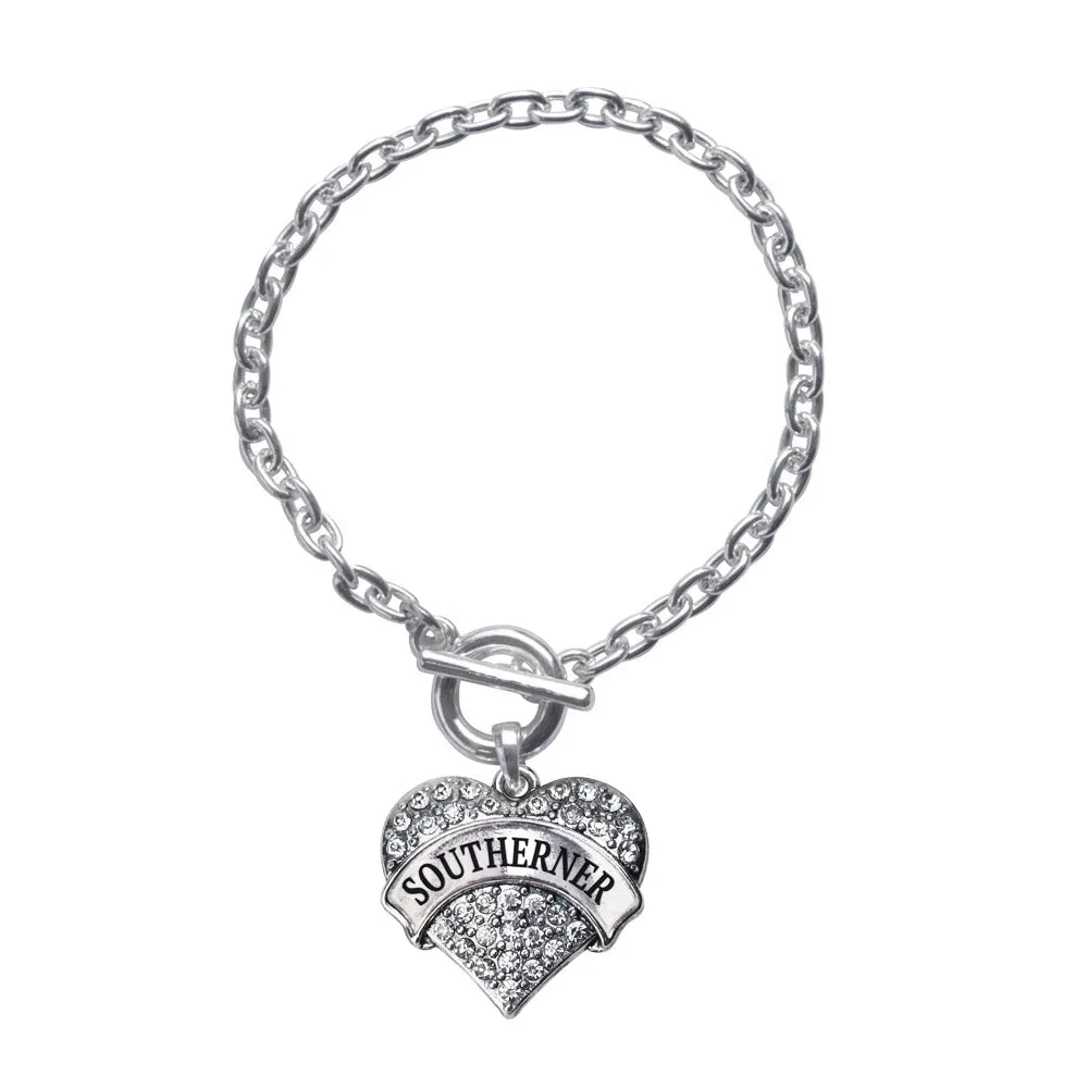 Silver Southerner Pave Heart Charm Toggle Bracelet